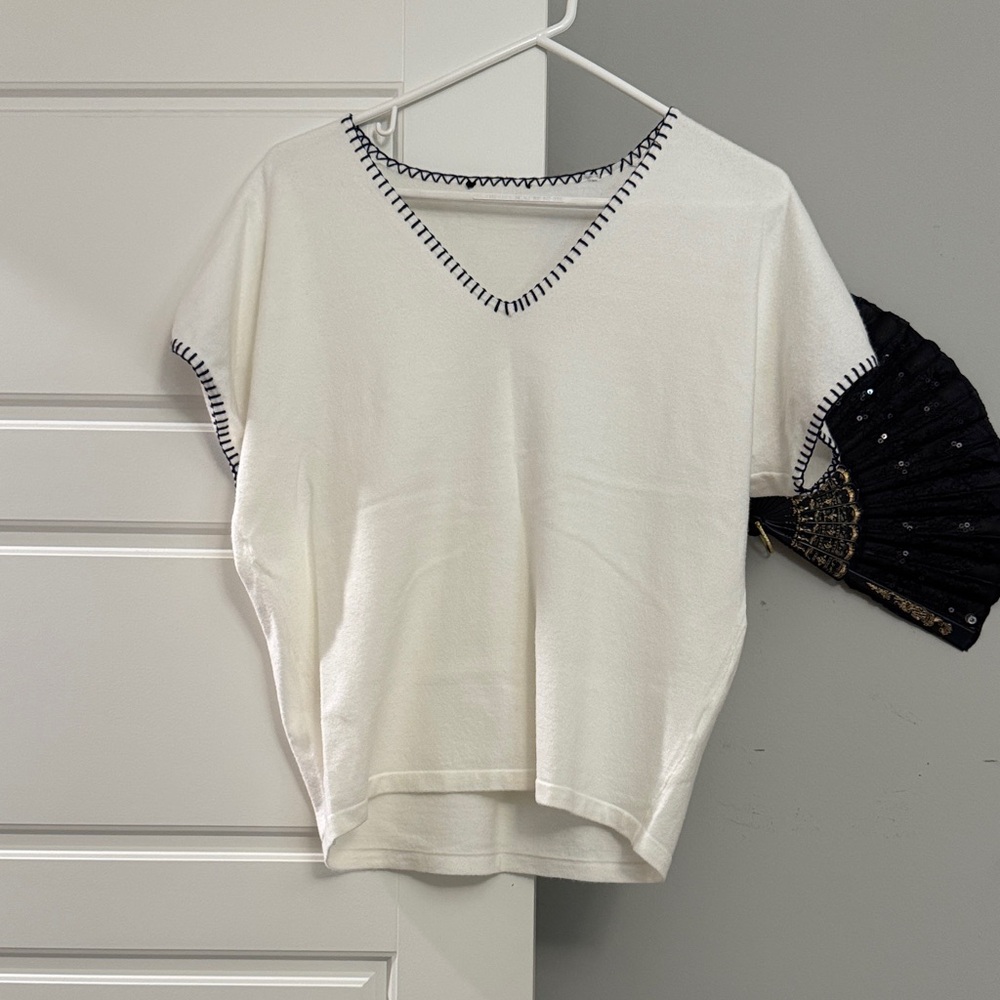 White V-Neck Women Top